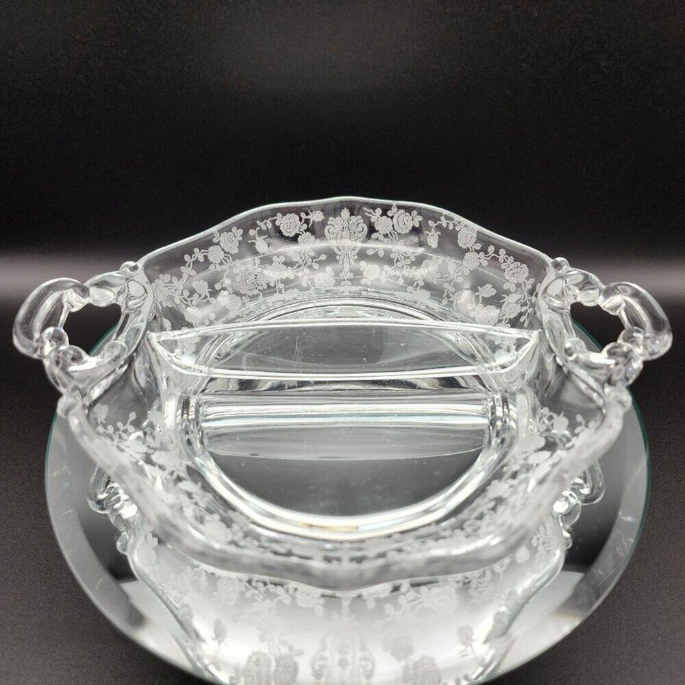 Cambridge Rose Point Divided Relish Dish Crystal Glass Vintage